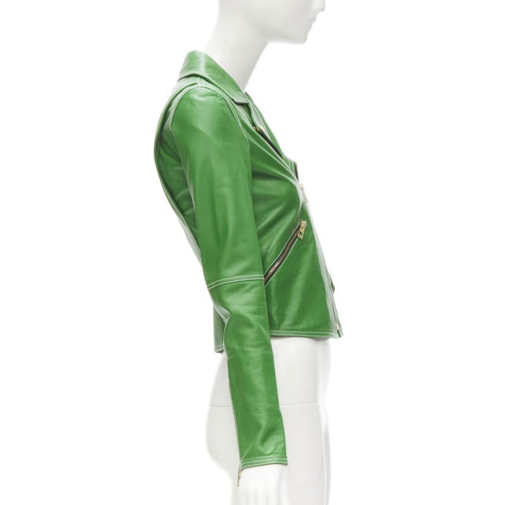 LOEWE JW ANDERSON kelly green leather moto biker jacket S