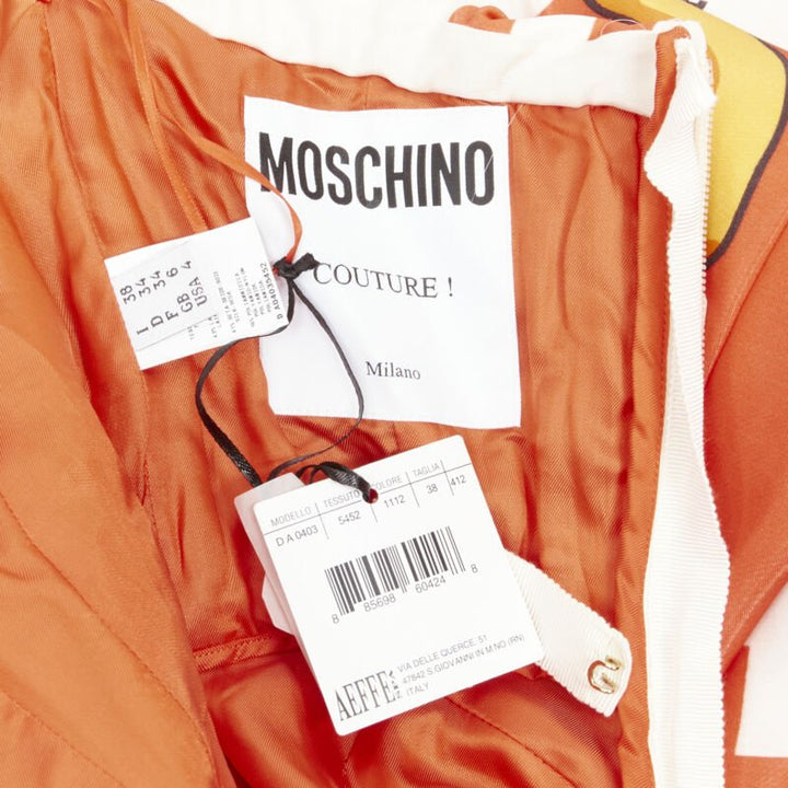 rare MOSCHINO Couture! 2014 Runway orange Cheetos Junk Food bow gown IT38 XS