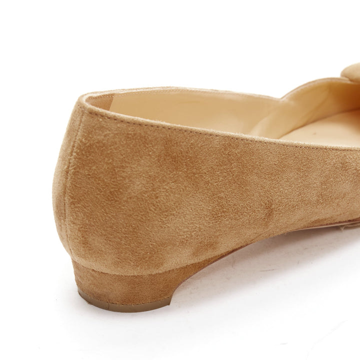 RUPERT SANDERSON Aga 10 sand suede square bukle flats EU37.5