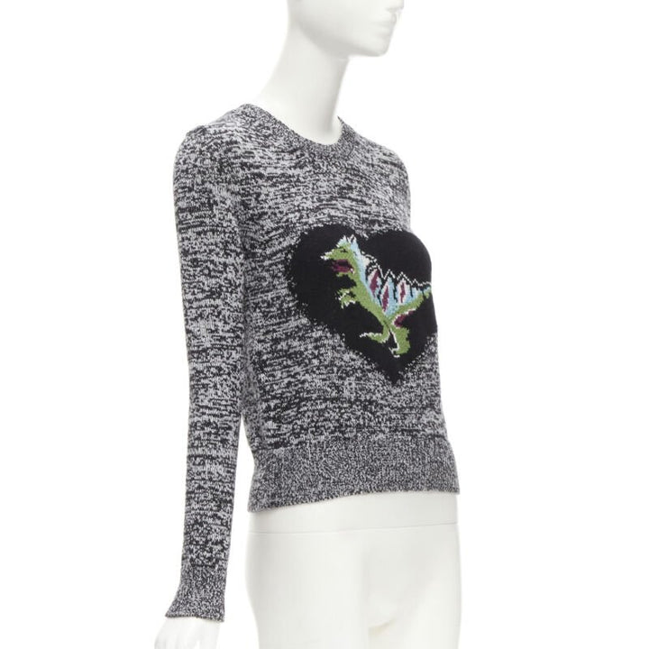 CHRISTIAN DIOR 100% cashmere melange grey dragon illustration sweater FR34 XS