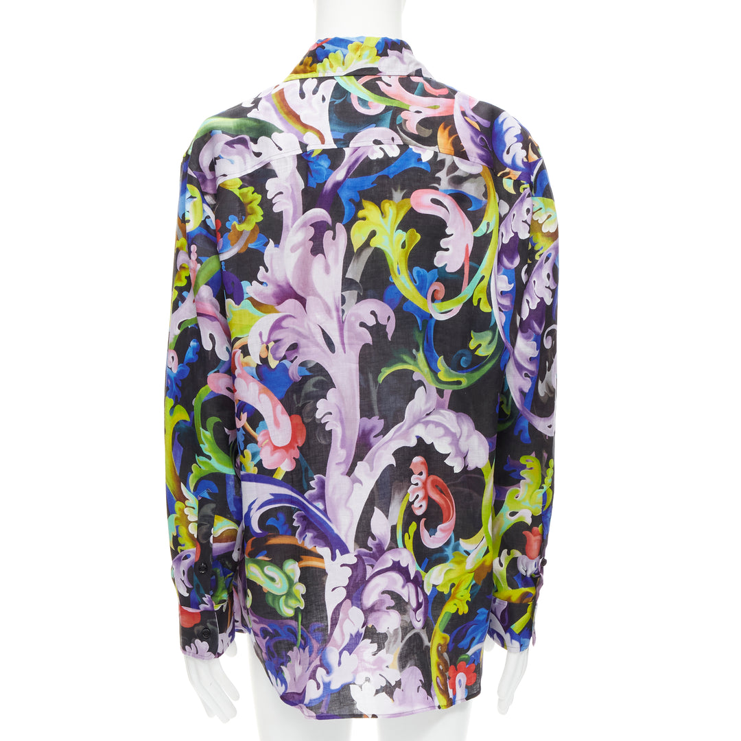VERSACE 2021 Runway Baroccoflage colorful baroque floral linen shirt EU39 M