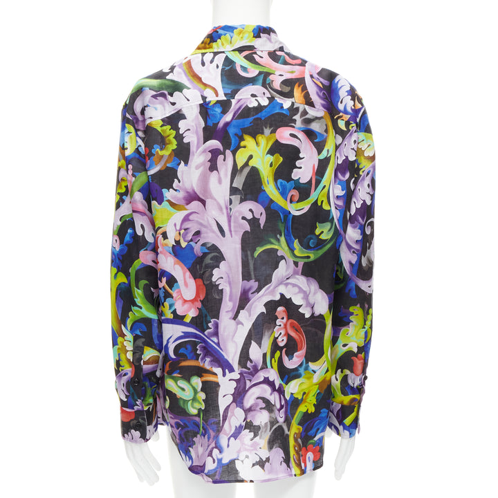 VERSACE 2021 Runway Baroccoflage colorful baroque floral linen shirt EU39 M