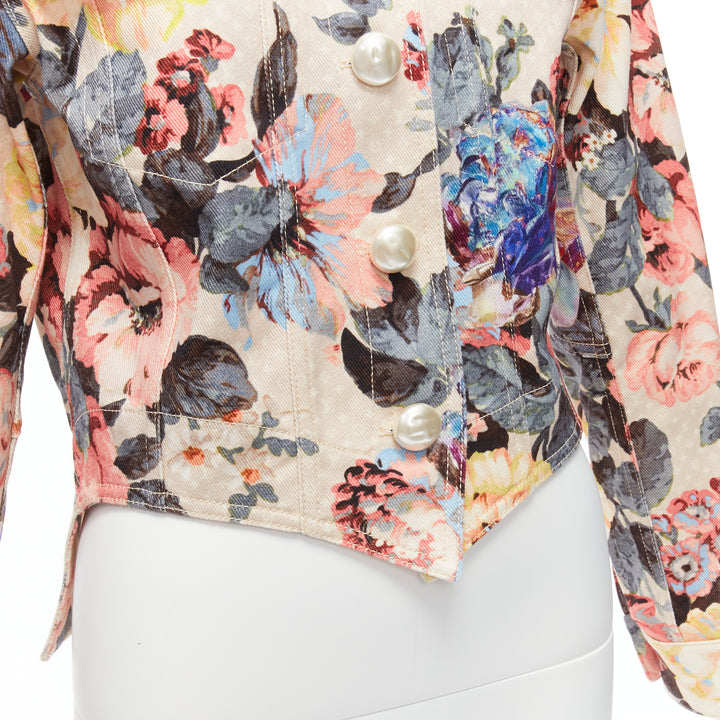 LOUIS VUITTON 2022 Runway Vintage Flower pearl button cropped jacket FR34 X