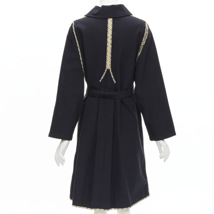 SEE BY CHLOE 2019 black check trim side zip belted car coat FR36 S