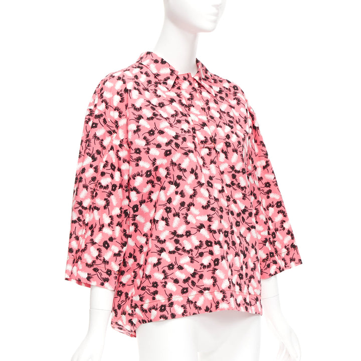 MARNI 100% cotton pink black white feather print boxy shirt IT38 XS