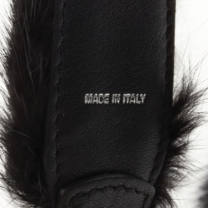 FENDI Mini Strap You black white fur short handle bag strap