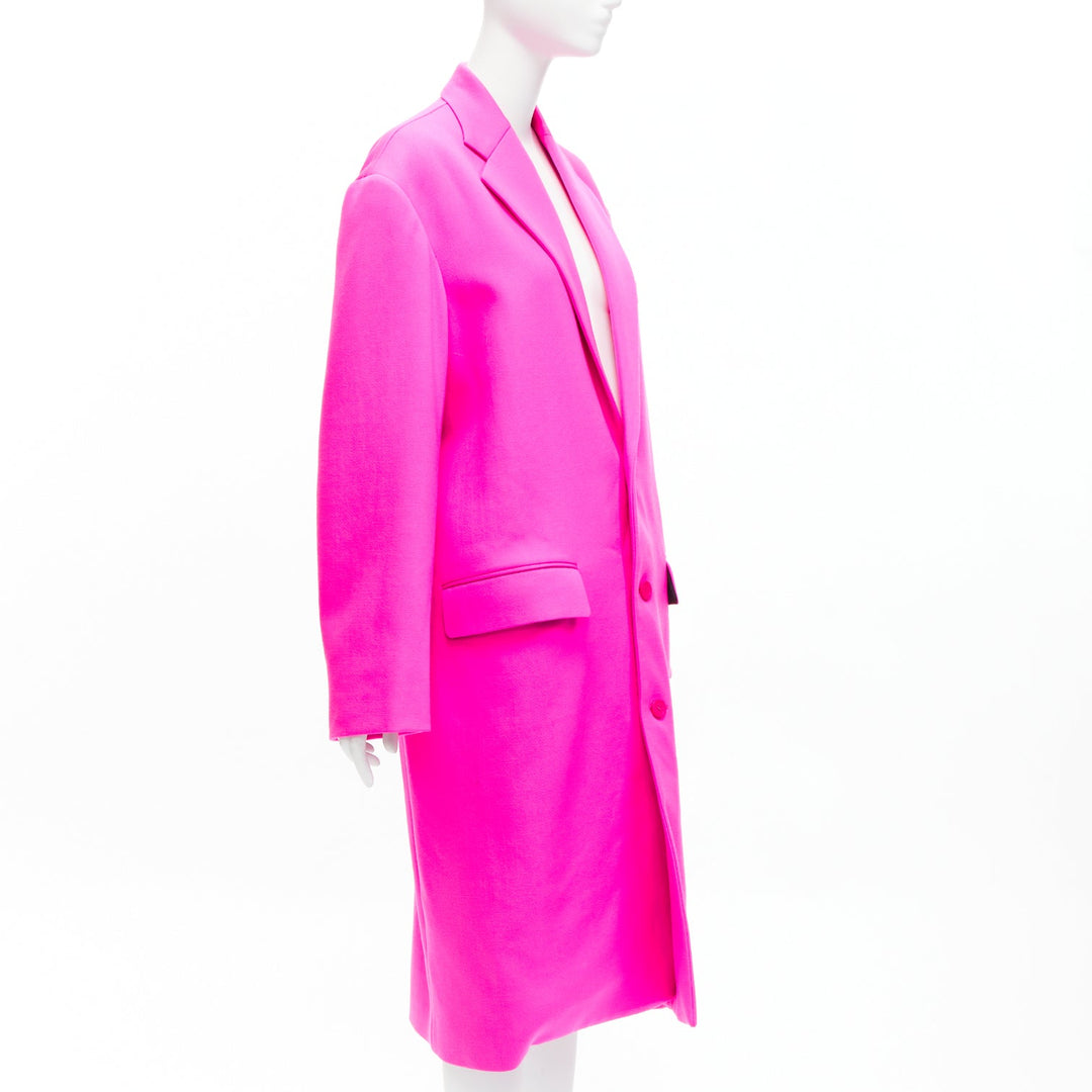 BALENCIAGA hot pink cavalry wool oversized long coat FR34 XS Hailey Beiber