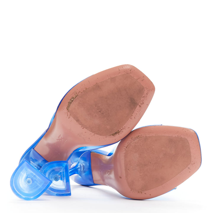 AMINA MUADDI Lupita blue clear PVC spool lucite heel sandal EU37.5