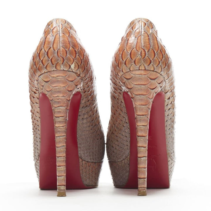 CHRISTIAN LOUBOUTIN Bianca 140 orange grey scaled leather platform pump EU37.5