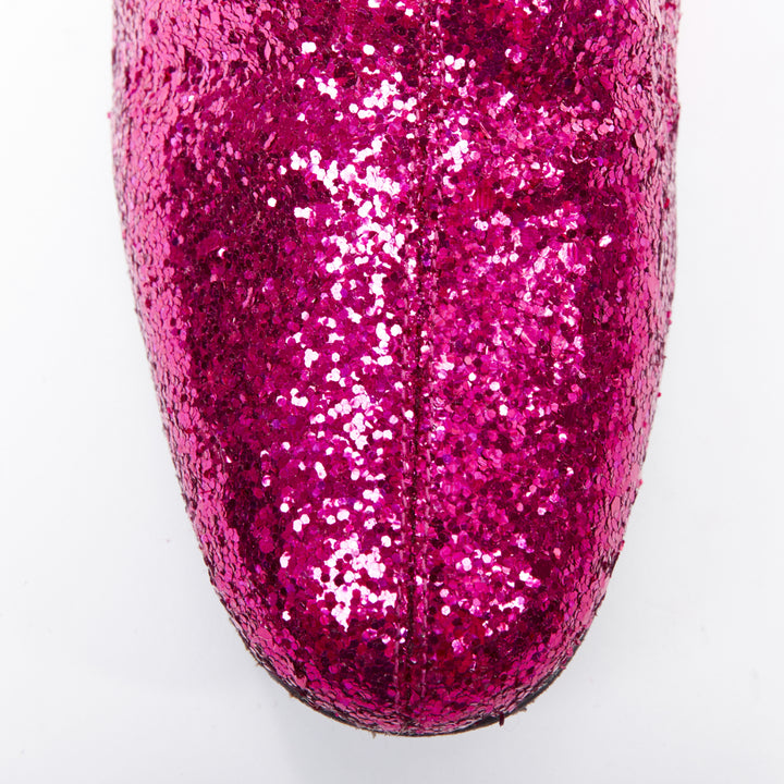 SAINT LAURENT Babies 40mm hot pink glitter chunky heel chelsea boots EU38.5
