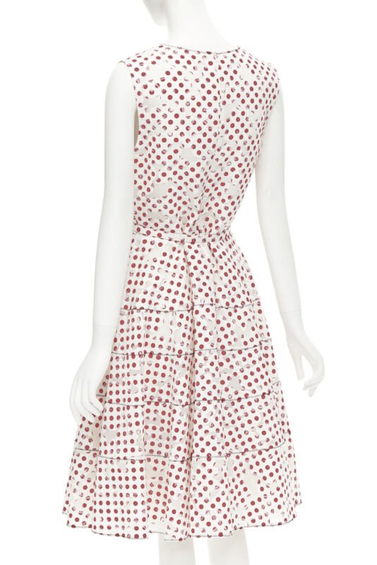 OSCAR DE LA RENTA 2016 white polkadot floral burnt out devore belted dress US2 S