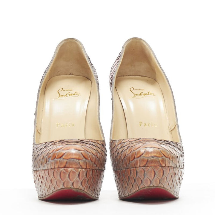 CHRISTIAN LOUBOUTIN Bianca 140 orange grey scaled leather platform pump EU37.5