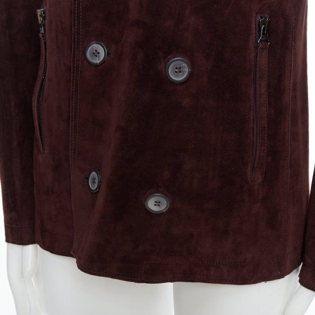 LANVIN brown vegetable calfskin suede double breasted jacket FR48 M