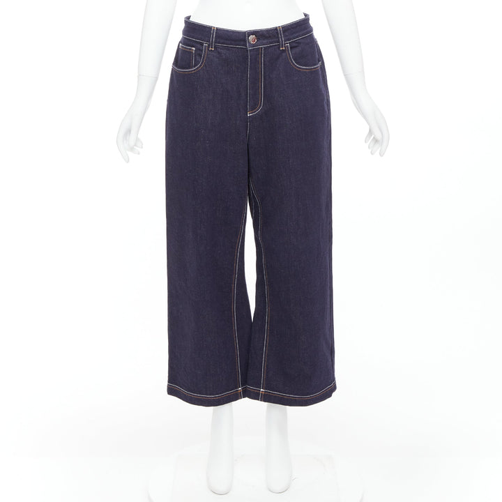 FENDI brown FF logo patch contrast stitch cropped wide leg jeans IT44 L