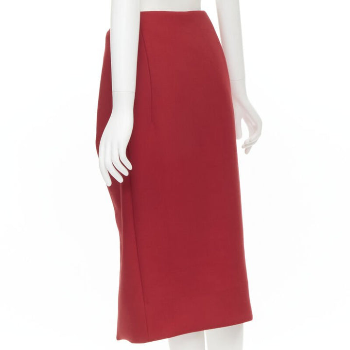 MARNI red wool brown silk lining curved hem midi skirt IT40 S