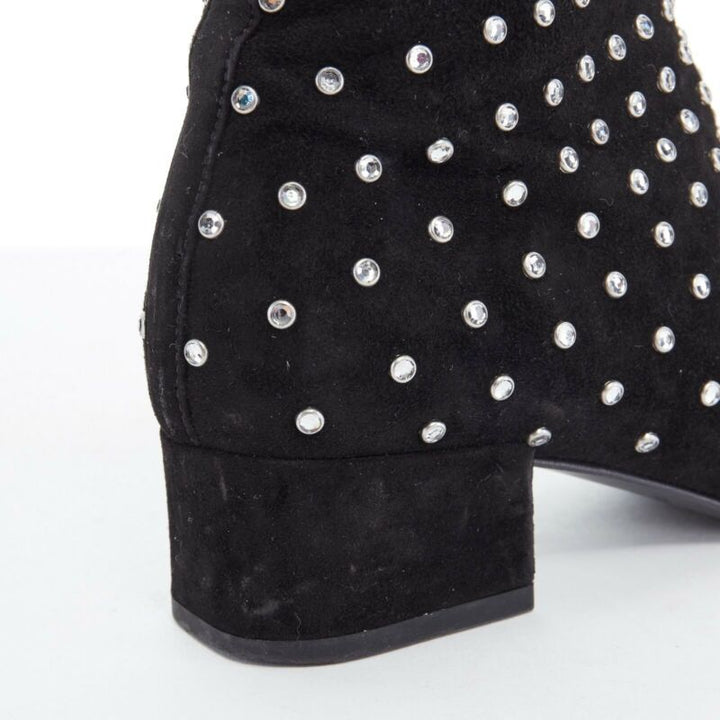 SAINT LAURENT black suede strass crystal embellished ankle boot shoe EU35 US5