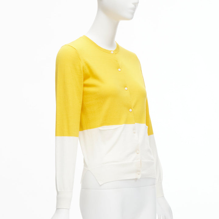 STELLA MCCARTNEY yellow white colorblock cotton pocketed cardigan sweater 12y