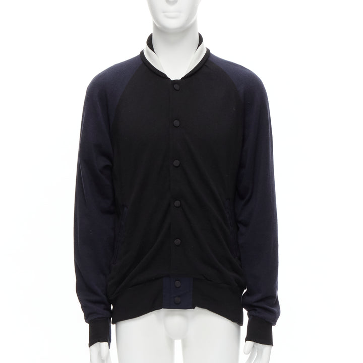 SACAI navy black cotton cashmere blend white raglan bomber JP2 M