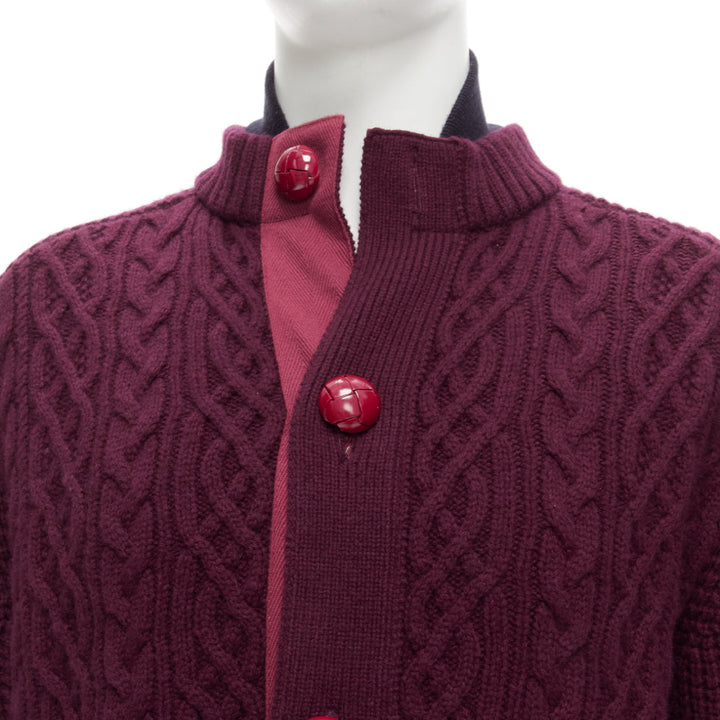 SACAI 2016 burgundy 100% wool cable knit layered hem cardigan JP3 L