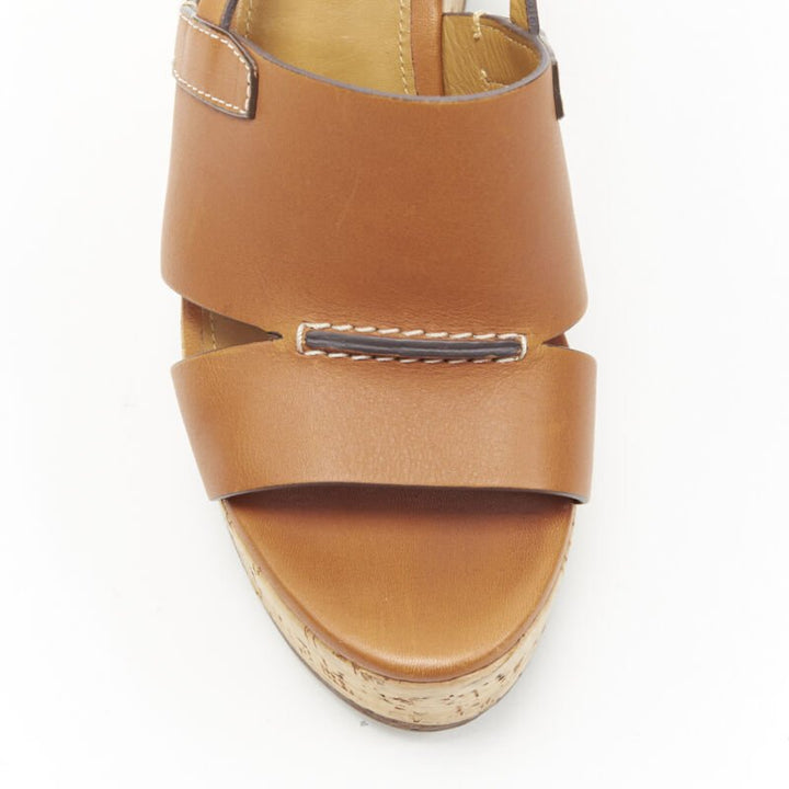 RALPH LAUREN Purple Collection tan brown leather cork wedge platform EU37.5