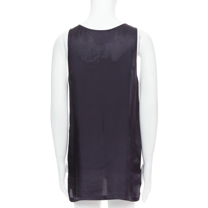 DRIES VAN NOTEN black viscose gothic R print viscose tank top IT46 S
