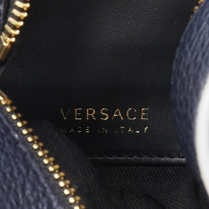 VERSACE Pop Medusa navy grey calf leather Greca crossbody messenger bag