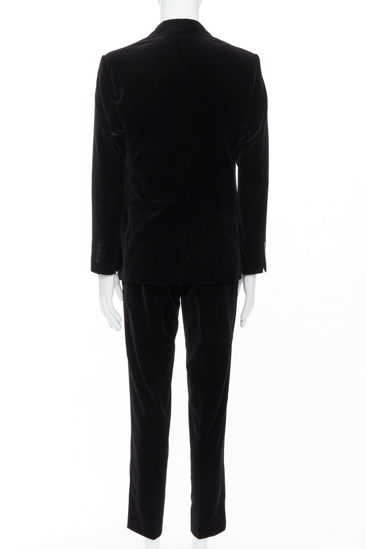 DOLCE GABBANA Martini Fit black cotton velvet blazer jacket pants suit IT48 M