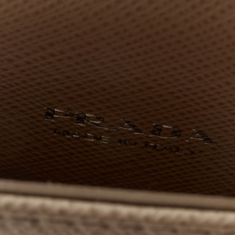 PRADA Symbole Triangle logo saffiano leather Phone lanyard bag beige nude