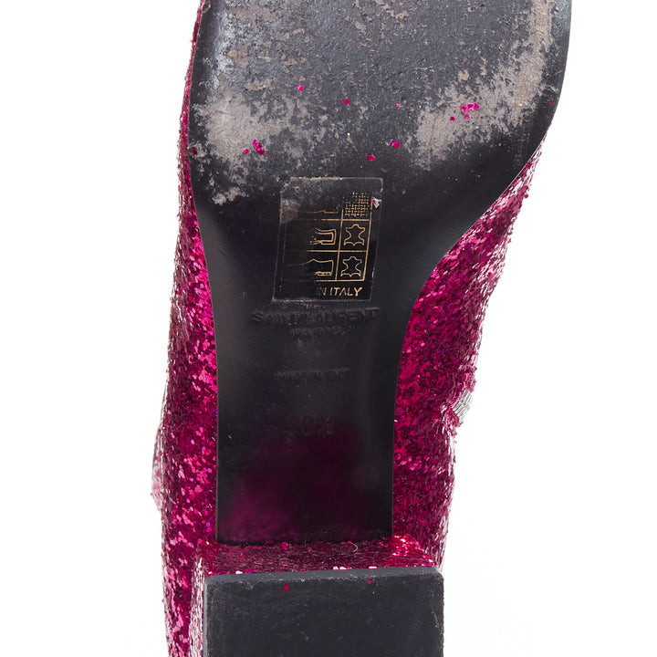 SAINT LAURENT Babies 40mm hot pink glitter chunky heel chelsea boots EU38.5
