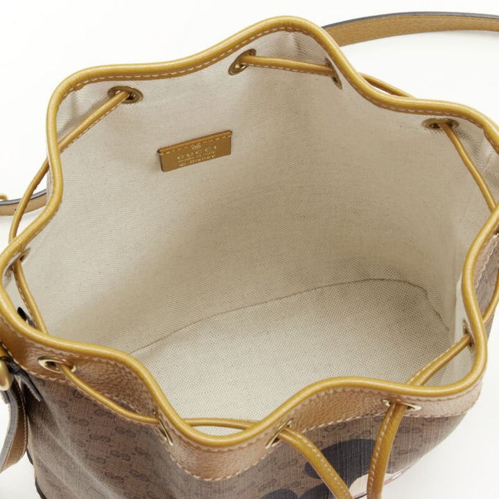 GUCCI DISNEY Candy GG Micky Mouse brown leather trim bucket bag
