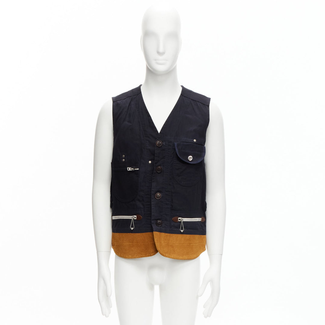 JUNYA WATANABE MAN HERVIER 2013 Reversible navy brown suede fisherman vest M