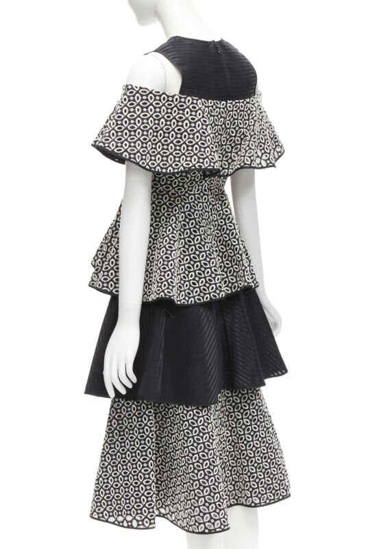 HUISHAN ZHANG black white eyelet embroidery anglais cold shoulder dress US2 XS