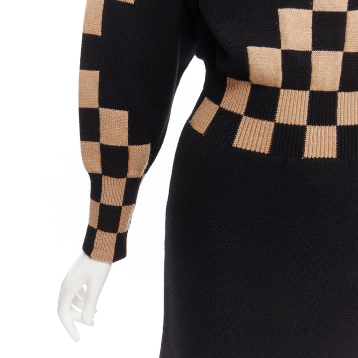 LOUIS VUITTON LV Damier wool cashmere pixel illusion knit dress S