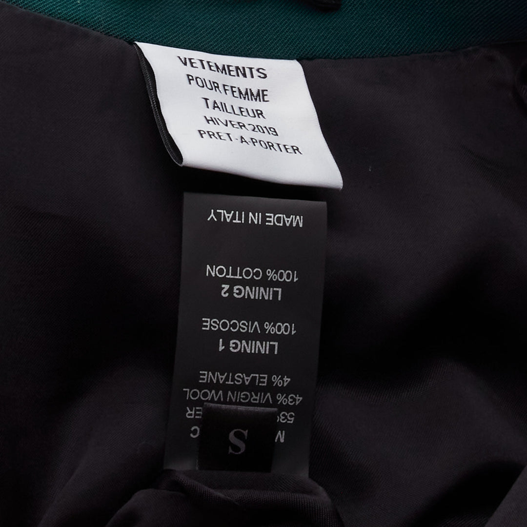 VETEMENTS 2019 forest green logo patch back oversized double-breasted blazer XS
