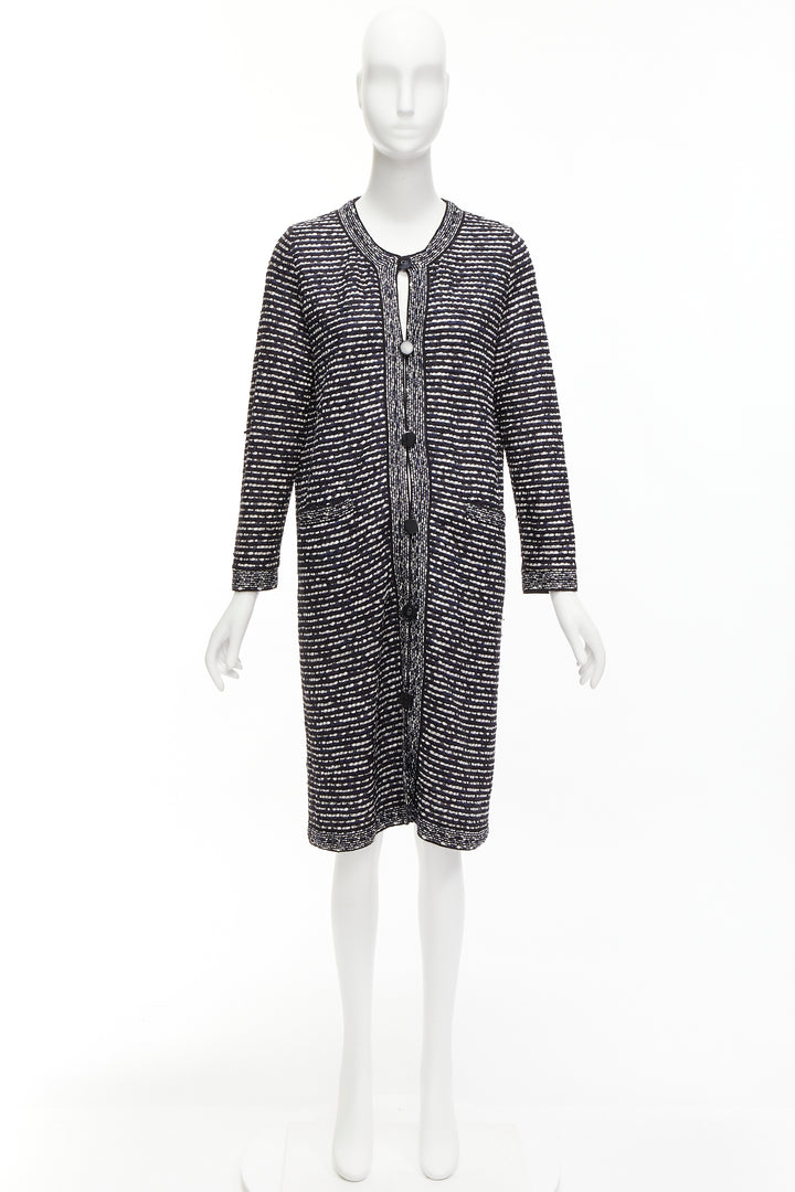 CHRISTIAN DIOR navy white light weave CD logo button long coat FR42 XL