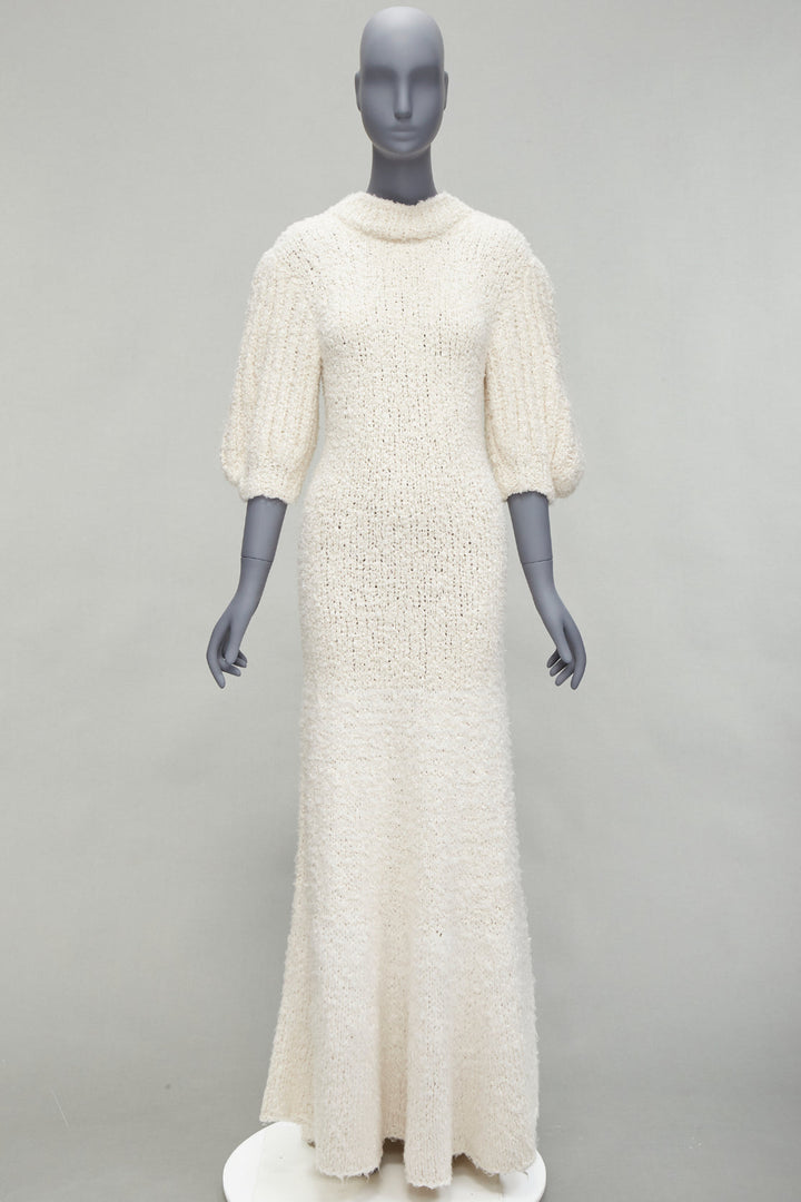 CECILIE BAHNSEN 2020 Latifa 100% silk knitted backless puff sleeves dress UK8 S