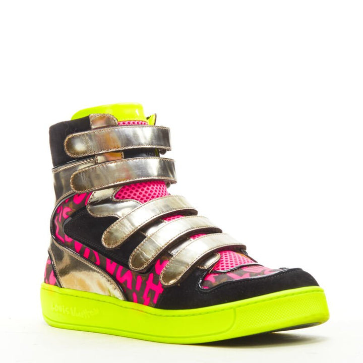 LOUIS VUITTON Stephen Sprouse silver pink Graffiti monogram hi top sneaker EU36