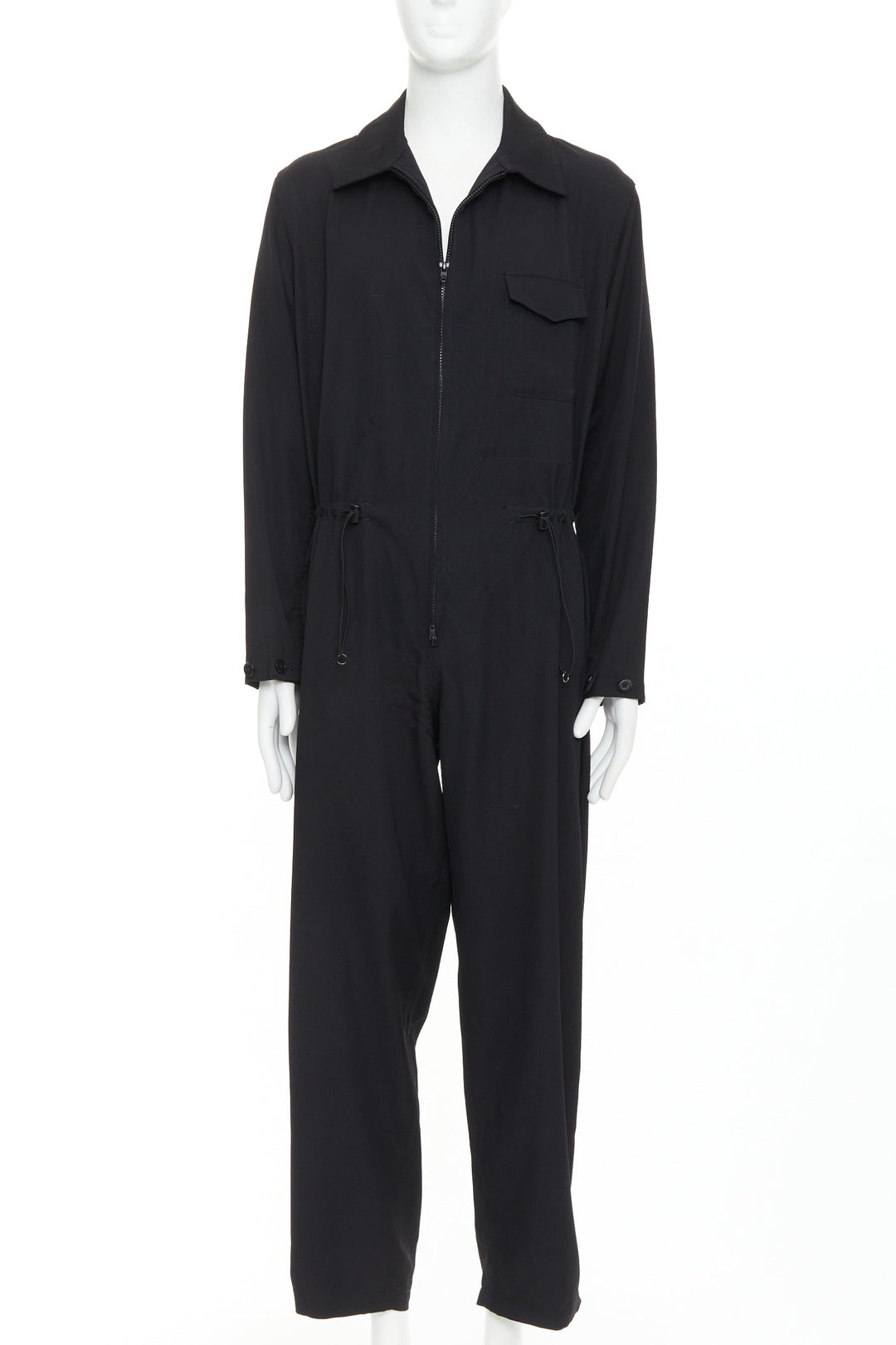 YOHJI YAMAMOTO HOMME black lightweight wool pocket cargo overall jumpsuit JP2 M