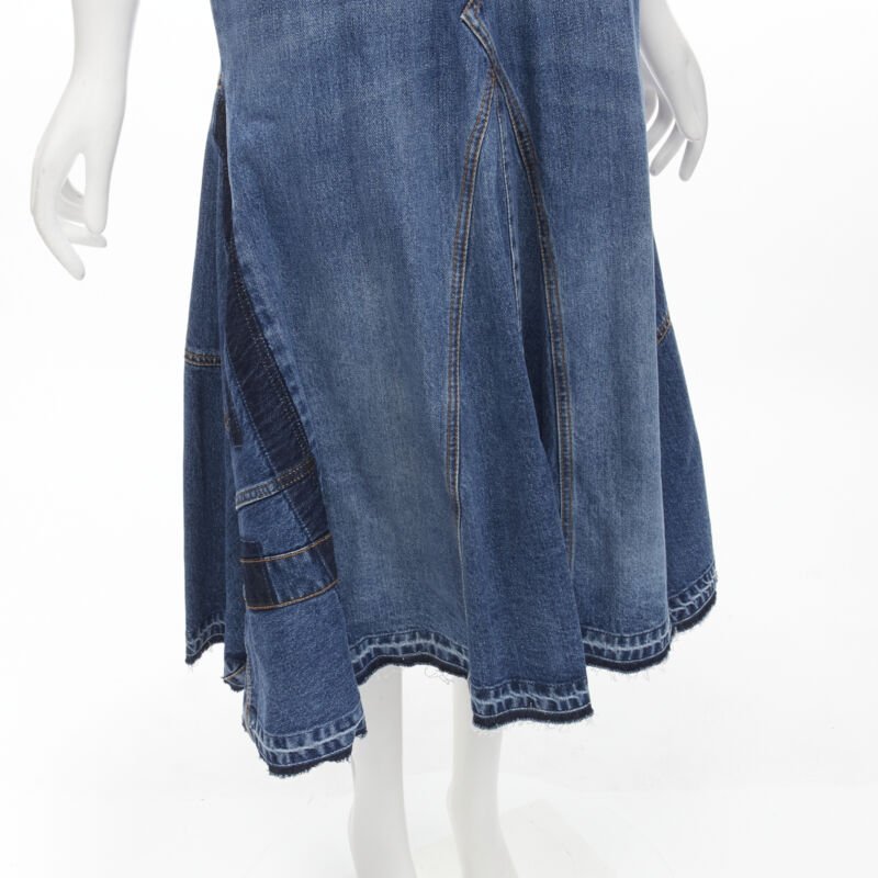 ALEXANDER MCQUEEN 2021 Runway washed denim shadow bodice midi dress IT38 XS