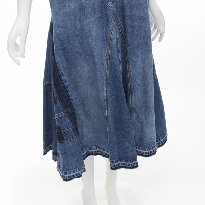 ALEXANDER MCQUEEN 2021 Runway washed denim shadow bodice midi dress IT38 XS