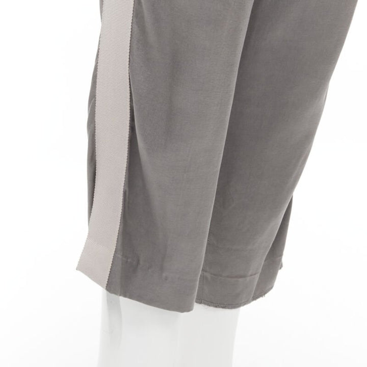 HAIDER ACKERMANN grey rayon dusty pink grosgrain cropped trousers FR38 S