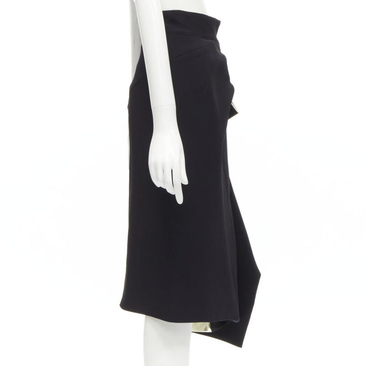 MATICEVSKI Alkali gold foil pleated 3D drape high waisted midi skirt AUS10 S