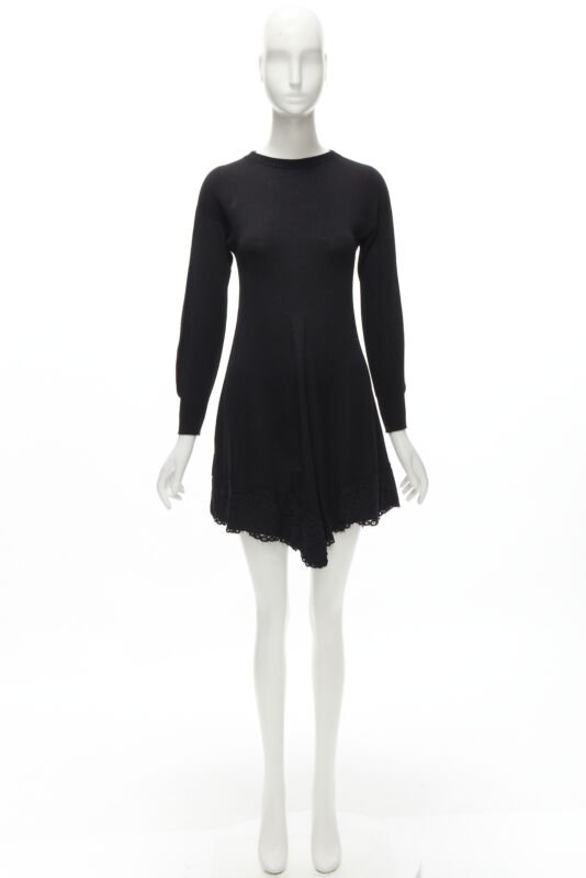 PHILOSOPHY DI LORENZO SERAFINI black lace trim sweater dress IT38 XS