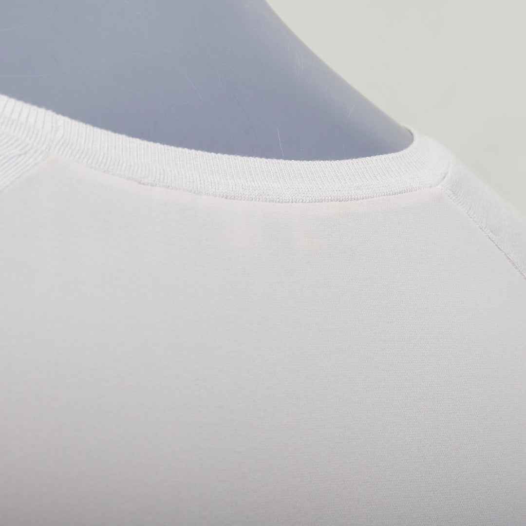 LORO PIANA grey silk bi fabric  raglan short sleeve logo charm top IT38 XS