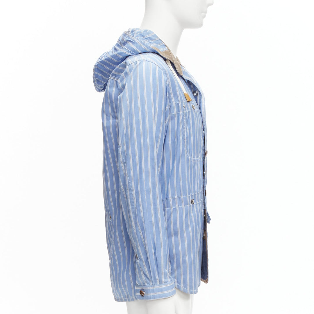 JUNYA WATANABE MAN 2013 blue brown cotton linen striped deconstructed parka M