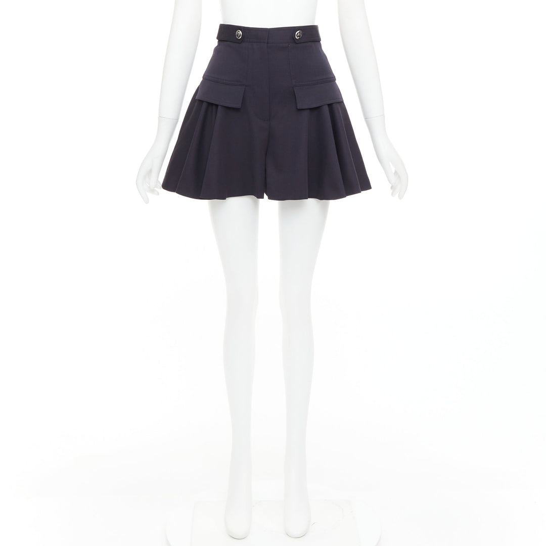 ALEXANDER MCQUEEN 2018 Cargo navy wool silk lined button side skorts IT36 XXS