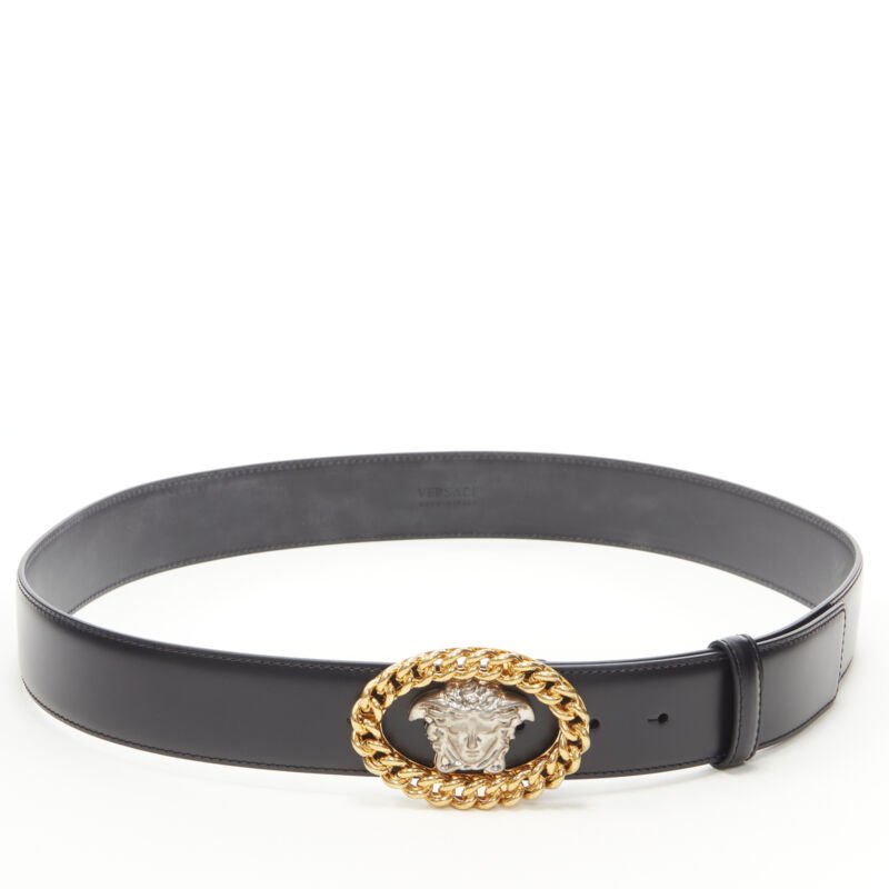 VERSACE Runway Medusa gold chain silver buckle black belt 105cm 40-44"