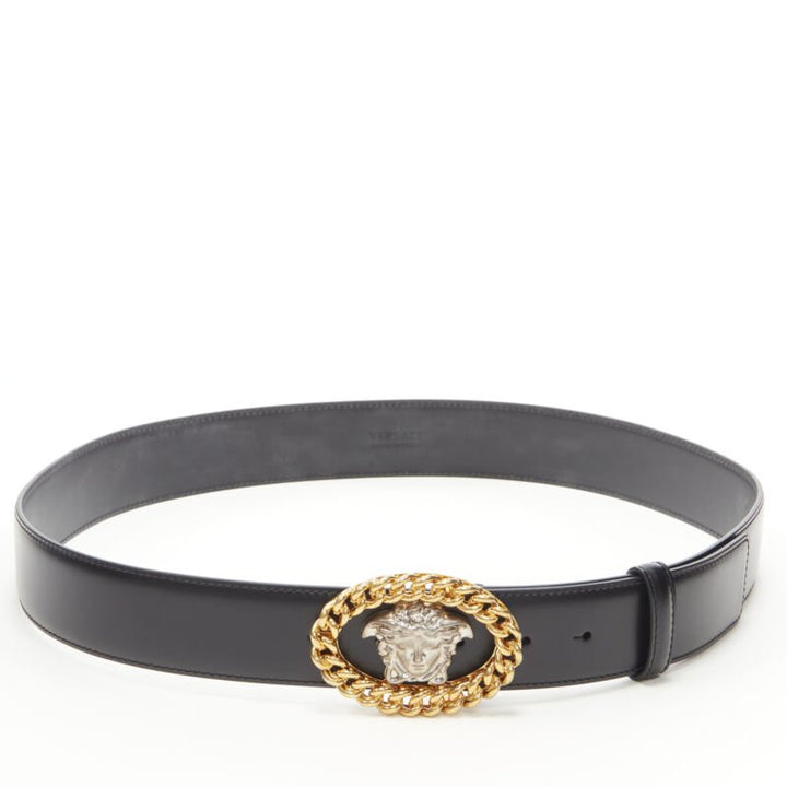VERSACE Runway Medusa gold chain silver buckle black belt 105cm 40-44"
