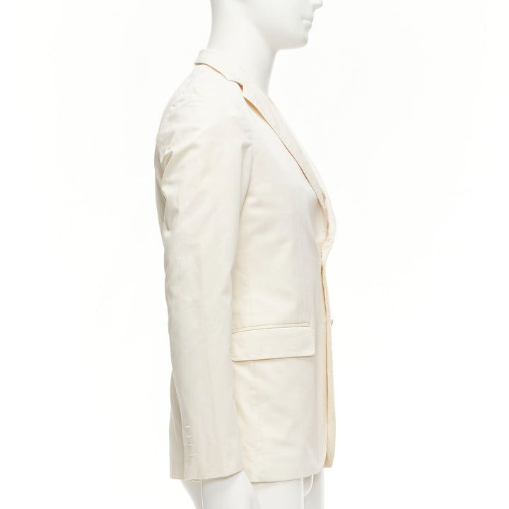 JIL SANDER cream cotton hand stitched lapel pocket single vent blazer IT46 S