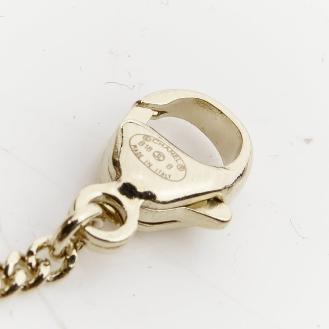 CHANEL B18 B Heart CC logo black resin drop pearl gold necklace